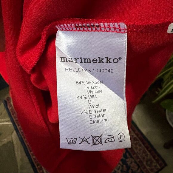 Marimekko RELLETYS Red Wool Blend 3/4 Sleeve A-Line Knee-Length Dress Size XS - Picture 7 of 12